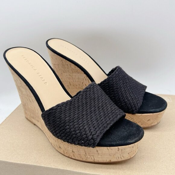 Veronica Beard Dali Woven Cork Platform Wedge Mules Black Women’s US 10 - $325 - Picture 2 of 11